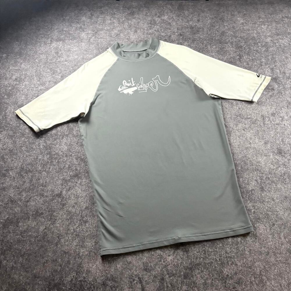 Quiksilver Men’s XL Gray White Short Sleeve Rash Guard Surf Swim Shirt